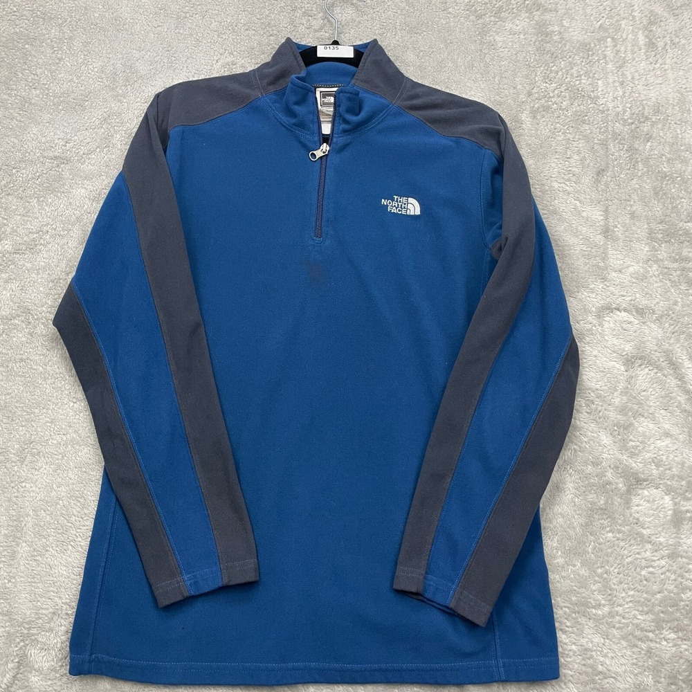 The North Face 1/4 Zip Fleece Jacket Boys XL Blue Logo Hiking‎ Outdoors Camping